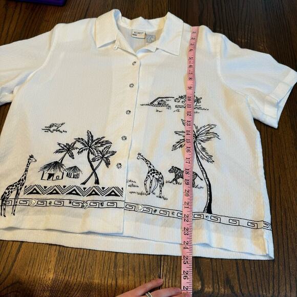 Vintage Rare KORET Embroidered Tropical Giraffe Boxy Top Women sz XL Art to Wear - Picture 9 of 10